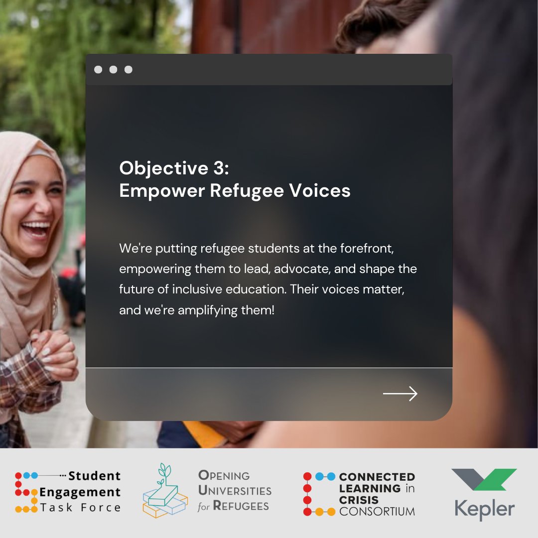 Join us in the transformative journey of "Leading with Lived Experiences: Refugee Voices Shaping Higher Education’s Future." Discover our core objectives. 🎯

Together, let's fight for inclusive education and make a lasting impact! 💪🌍
lnkd.in/ejv9g8PN