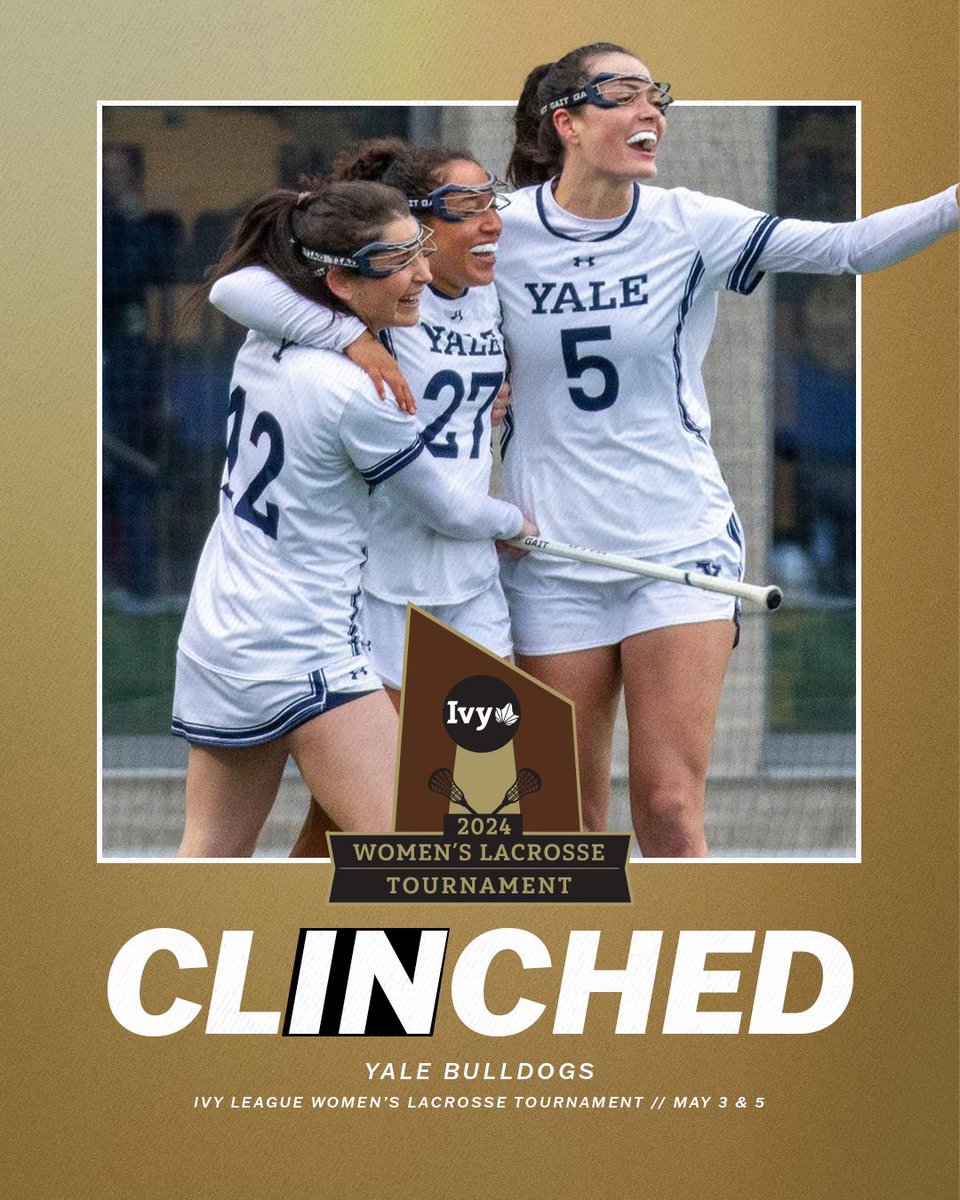 BULLDOGS ARE IN. With a win over Harvard, @YaleWLacrosse clinches the first spot in the Ivy League Women’s Lacrosse Tournament! The tournament is set for May 3 & 5 at the site of the number one seed. 🌿🥍