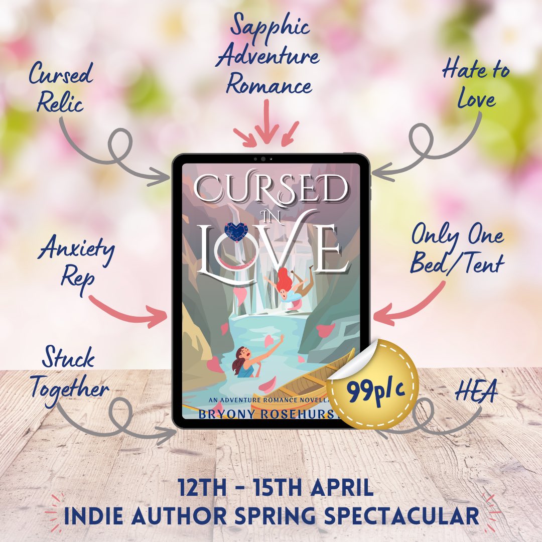 Looking for a sapphic version of ROMANCING THE STONE? CURSED IN LOVE includes 💍 adventure romance 💍 cursed relic 💍 hate to love 💍 anxiety rep 💍 only one bed & only one tent 💍 stuck together 💍 HEA Just 99p/c until Monday! amzn.eu/d/iHxkbI9