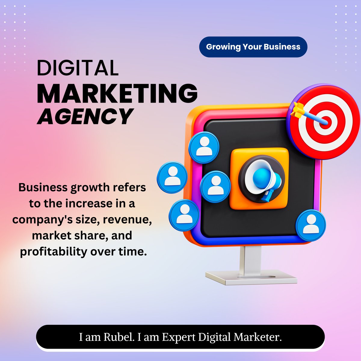 I am Rubel. I am Expert Digital Marketer. Business growth refers to the increase in a company's size, revenue, #marketing share, and profitability over time.

#DigitalMarketing #OnlineMarketing #socalmediamarketing #SEO #onlineads