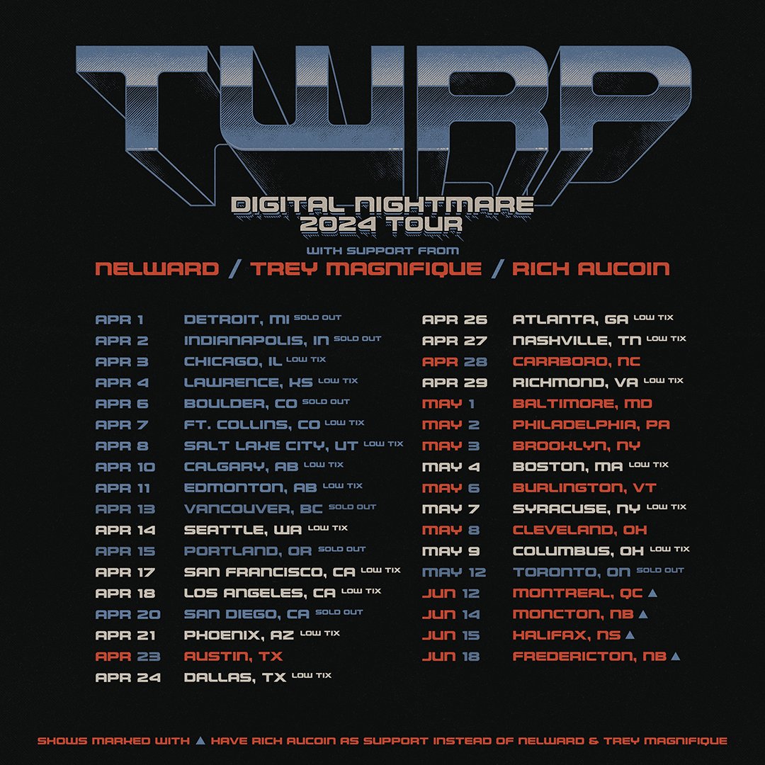 Our Western Canadian leg ends with a sold out show in Vancouver tonight! Some quick updates for the tour: - Seattle has less than 20 tickets left! - San Diego is SOLD OUT - Atlanta has less than 10 tickets left - Columbus is LOW on tickets! >>> tix.to/TWRP <<<