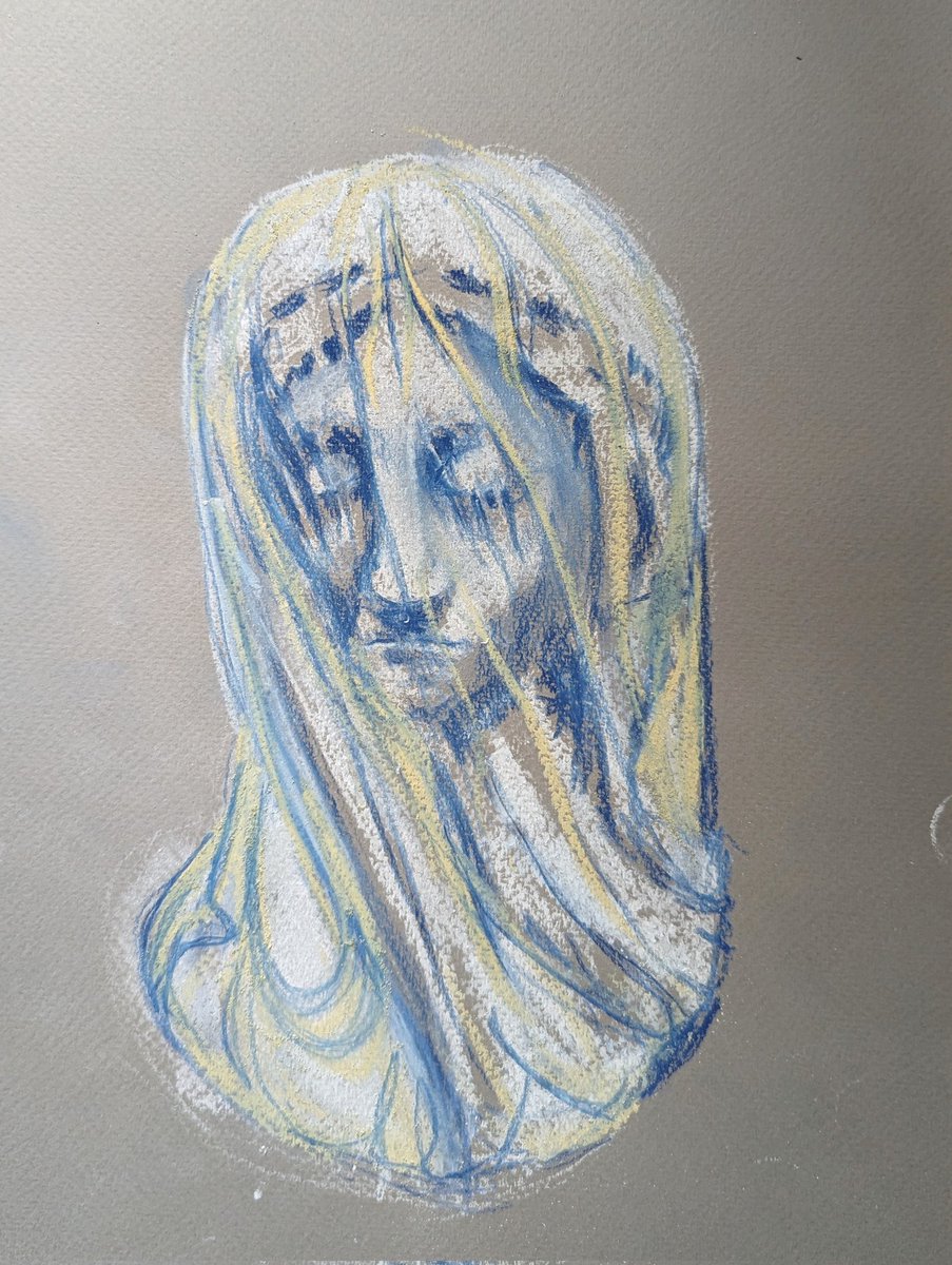 My version of the veiled version by Giovanni Strazza in chalk and pastel pencil - such a difficult challenge but what an amazing sculpture <a href="/StudioTeaBreak/">Virtual Studio</a> #portraitchallenge