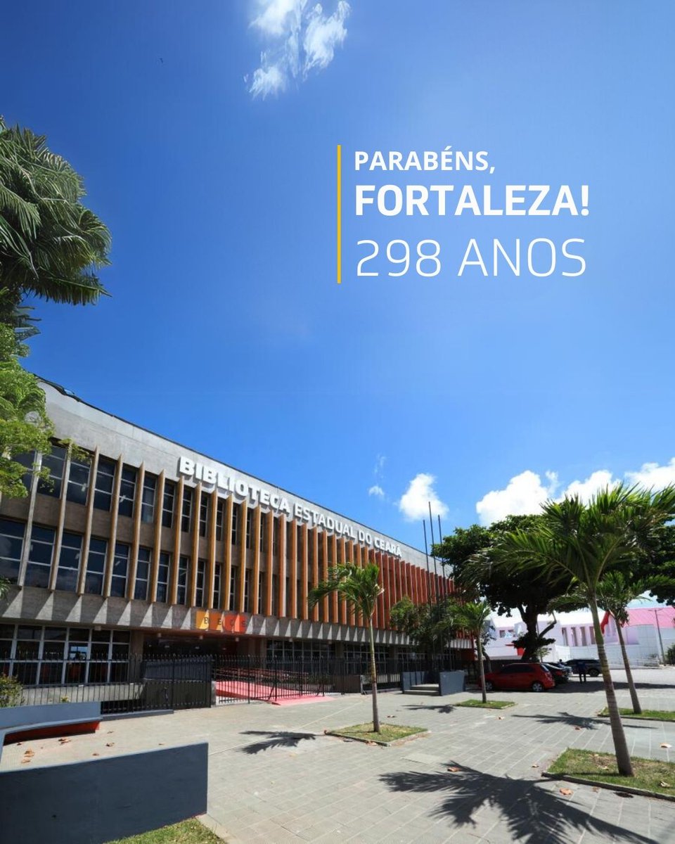 #AniversáriodeFortaleza • Ocupamos a cidade como uma casa para a literatura, o livro e a leitura. Criamos e preservamos a memória da nossa cidade, seguimos Fortaleza.

A Biblioteca Pública Estadual do Ceará celebra seus 298 anos.
Parabéns, Fortaleza! 📖☀️

#fortaleza #bece