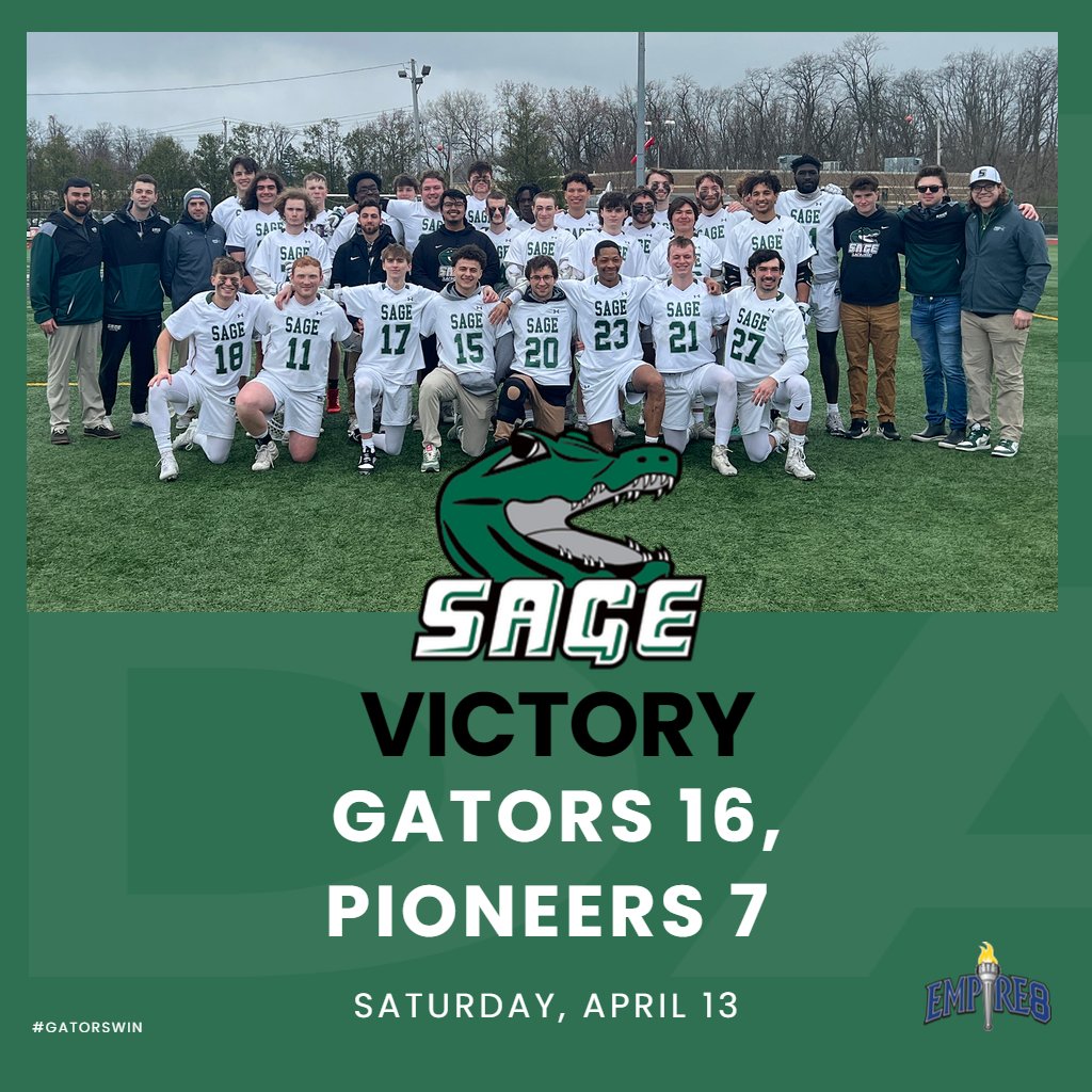 #GatorsWin 

#SageNation men's lacrosse uses a 10-5 halftime advantage to roll past Utica on Senior Day.

Read more on the #E8 victory: sagegators.com/x/a26nv

#SageGators