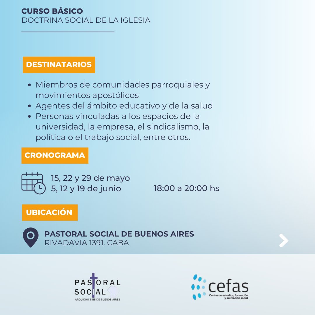 cefasarg's tweet photo. ¡Sumate al Curso Básico de Doctrina Social de la Iglesia! 

Más info en https://t.co/mmhIM4aF91 https://t.co/L4d3lDUgIy