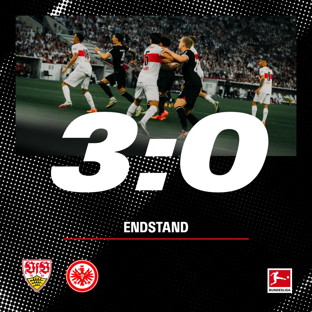 Keine Tore mehr in der zweiten Hälfte. Die Punkte bleiben in Stuttgart. ––––– ⏹️ 90. | #VfBSGE 3:0 | #SGE