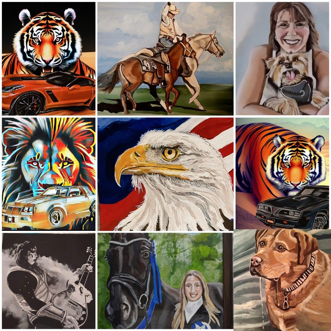 Happy Saturday 😎 yes..I paint 🎨 car portraits but I also paint people and animals portraits too 😀 various sizes and all framed- free shipping in the USA 🇺🇸 DM me if your interested 😀 😉