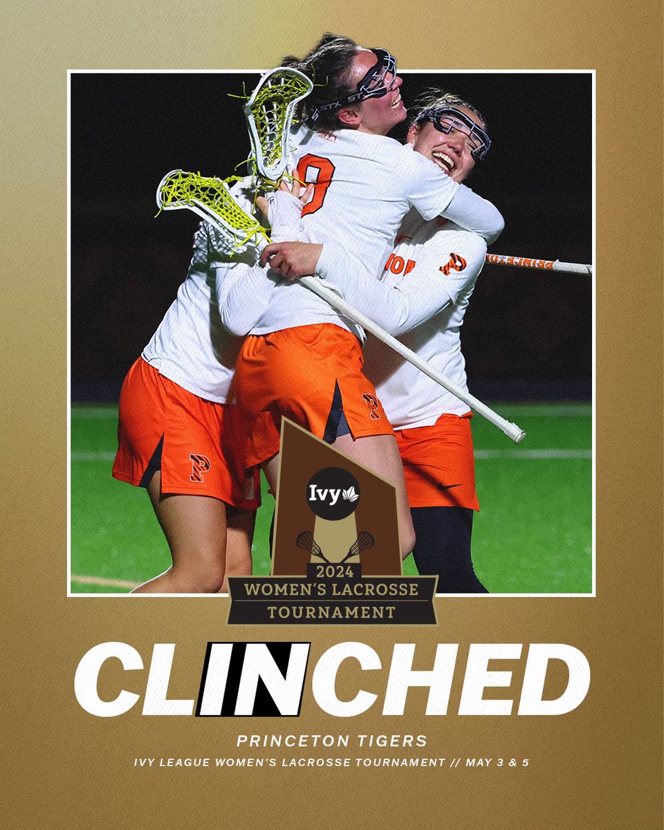 TIGERS CLINCH. Following today’s win, @princetonwlax has clinched a spot in the Ivy League Women’s Lacrosse Tournament! The tournament is set for May 3 & 5 at the site of the number one seed. 🌿🥍