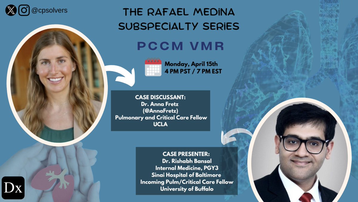 #MedTwitter This one will be sure to *take your breath away* Join us for a Pulmonary and Critical Care subspecialty VMR on Monday April 15 at 7pm EST with crit care fellow @AnnaFretz and medicine resident Dr. Bansal! Access for free here➡️ bit.ly/31LWIKg