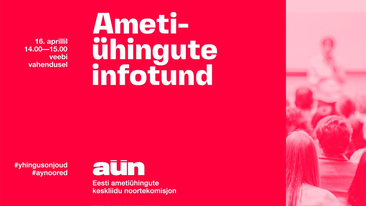Ametiühingute Noored korraldavad infotunni!

Töö- ja karjäärimessi 2024 raames korraldatav infotund "Mis imeloom on ametiühing?" toimub 16. aprillil kell 14.00—15.00 veebi vahendusel.

👇 Loe lähemalt: facebook.com/events/s/ameti…