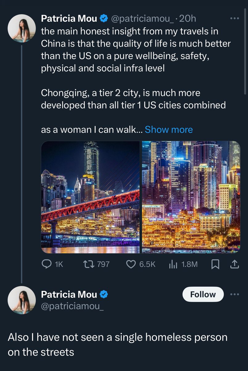 You can never tell when folks like these say ‘China is great because I didn’t see any homeless people’ that they like the country because they think it treats the homeless well, or because… well.