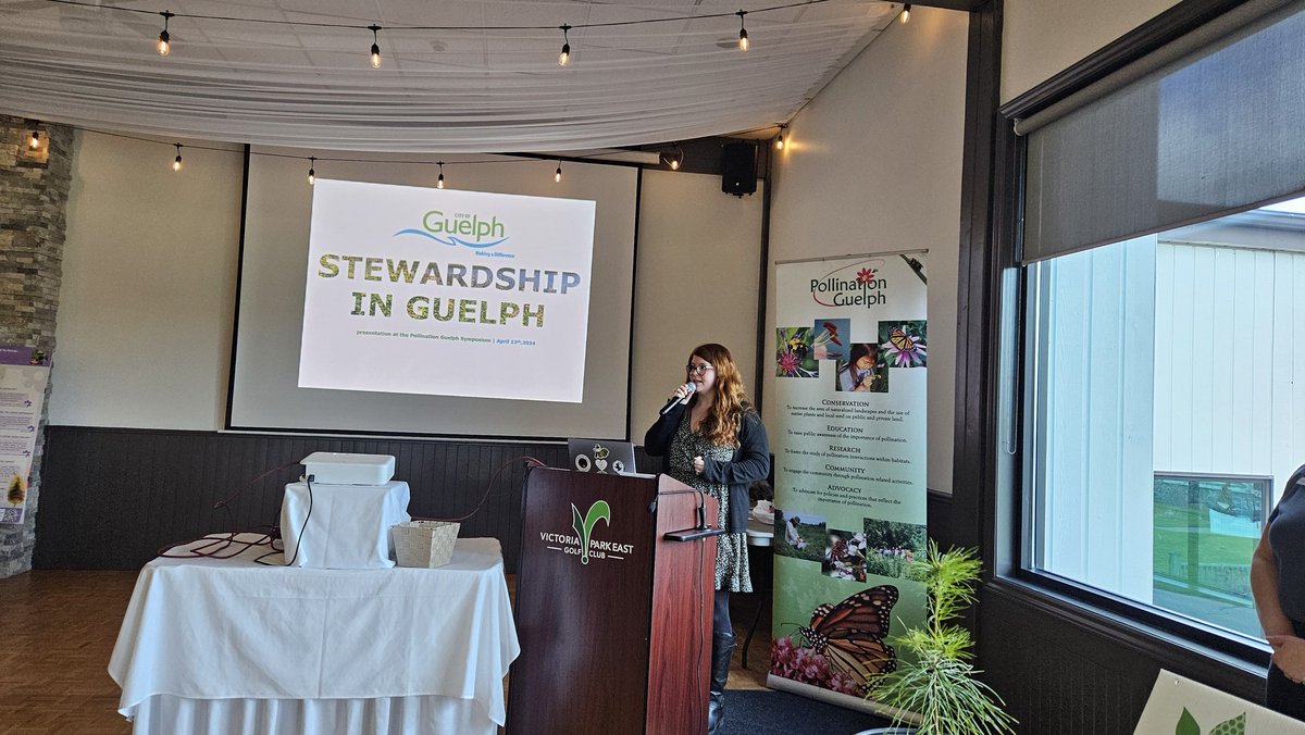 PollinateGuelph's tweet photo. Miranda Burton with @cityofguelph explained many of the great programs they are doing in #Guelph to help increase # of native plants and help pollinators, from supporting community gardens and increasing tree canopy to growing tons of seedlings for many planting sites. #PGEvents https://t.co/OC2hplu3DT