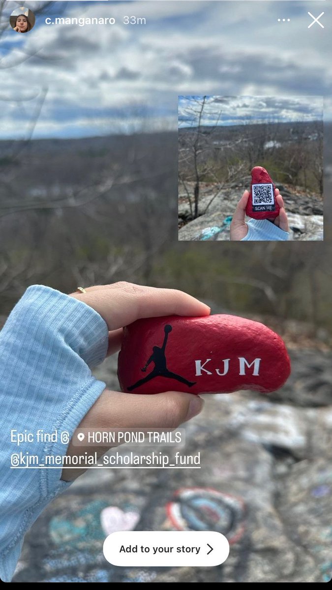 McKenna rocks! Yup, but we're 🗣 real rocks. Keep an 👁 out 4 these in Boston area especially Woburn & Wakefield. If ya find 1 scan it👇 You'll know what 2 do. Our 1st 1 was found this AM. There're all different. That's Michael Jordan-Kev's favorite. Kelly left 1 at Fenway.💚🍀