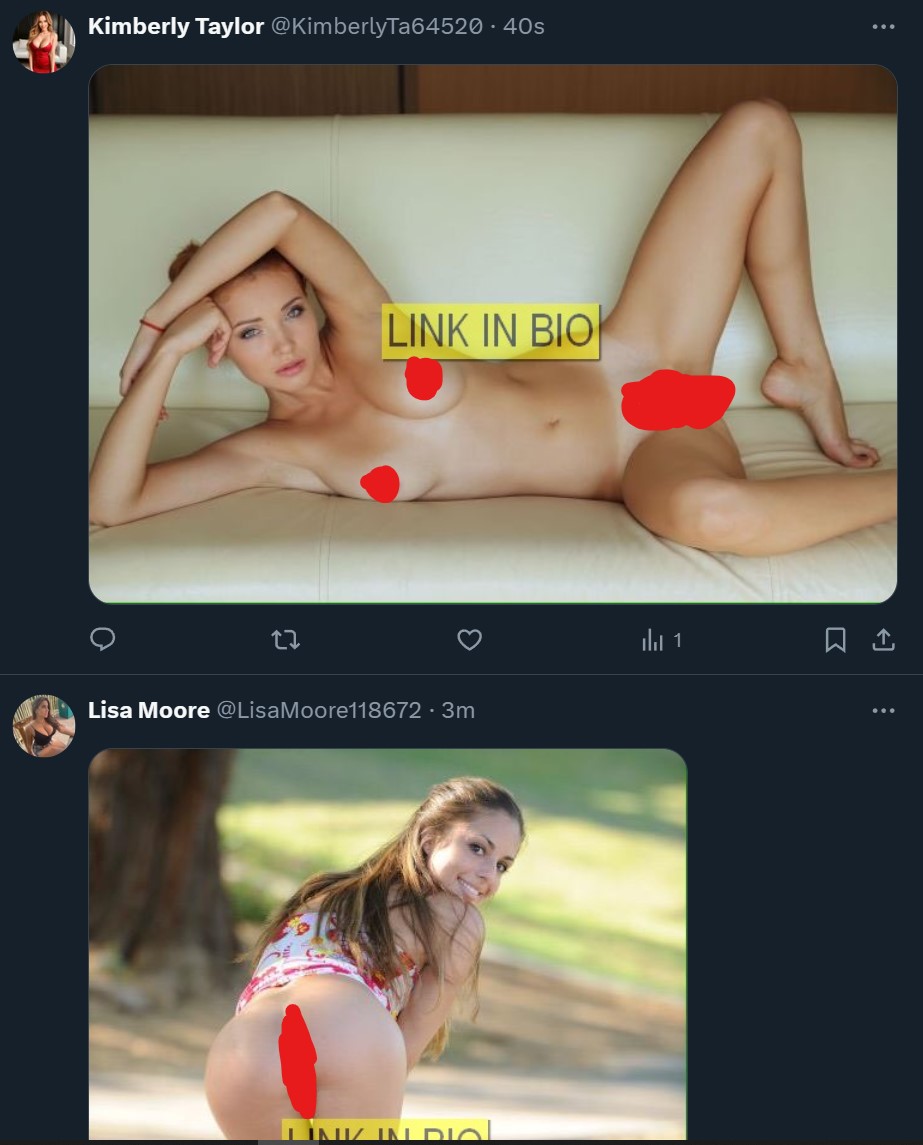 .@elonmusk wtf is this? 

Why are you allowing porn bots to spam pics openly on the comments like this?

What if my kids are walking by as I scroll down my comments to answer follows, and this shit pops up?

You need to stop this.