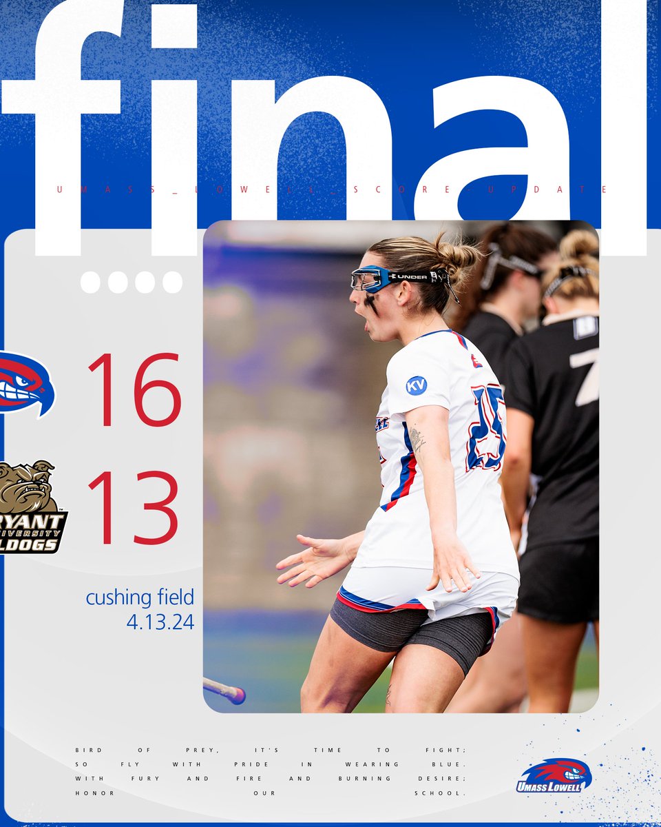 RIVER HAWKS WIN!!!!

UMass Lowell takes down Bryant, 16-13, to grab their second conference win of the season! Bowers with four goals and two assists. Catlin adds four goals and an assist.

#UnitedInBlue | #AEWLAX