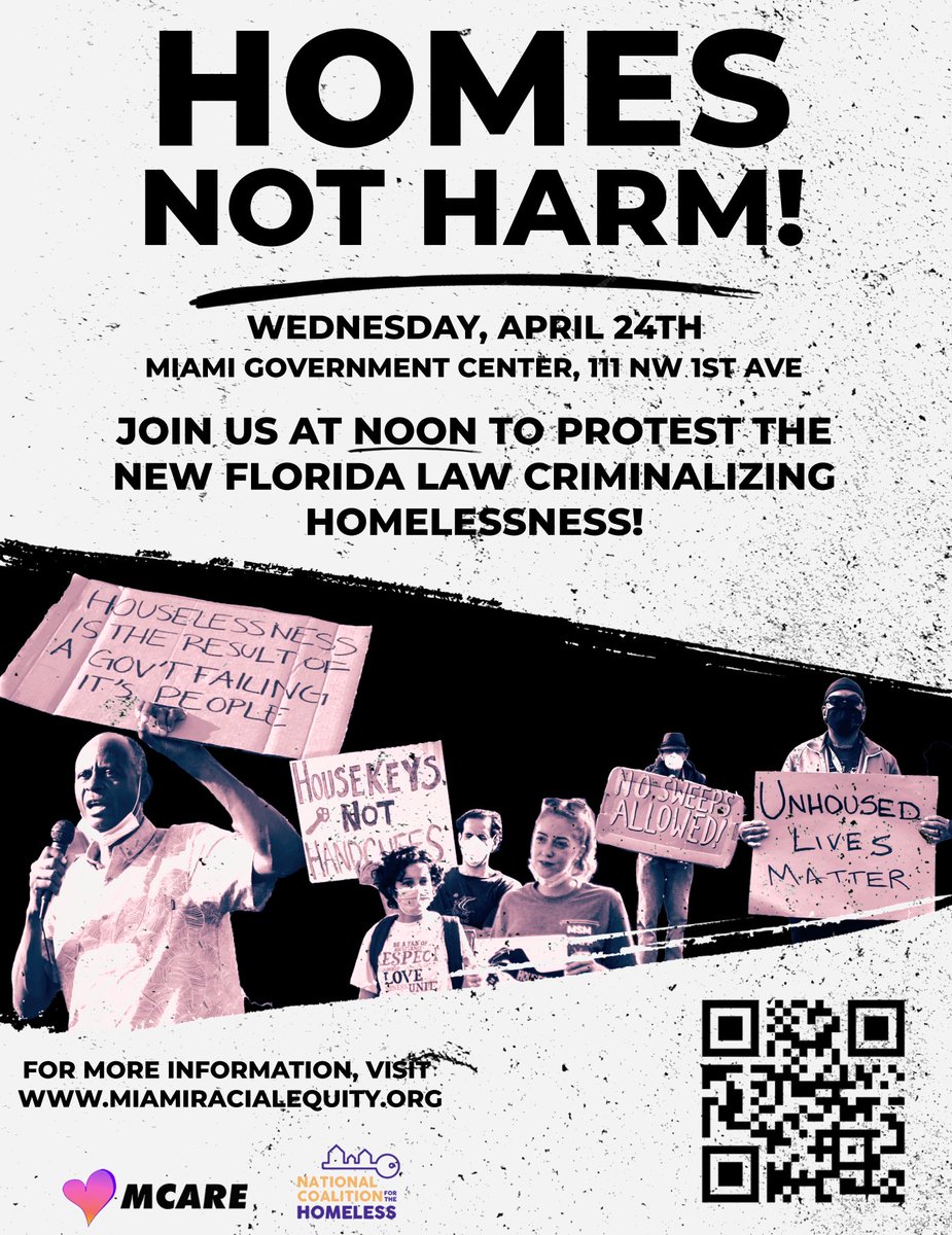 dvpeery's tweet photo. We are in a crisis of escalating homelessness and poverty.   Join us, 12pm April 24th at Miami Government Center to demand that government stop persecuting people of color and the poor for the "crime" of not being able to afford a home. https://t.co/thfkHkVAJx