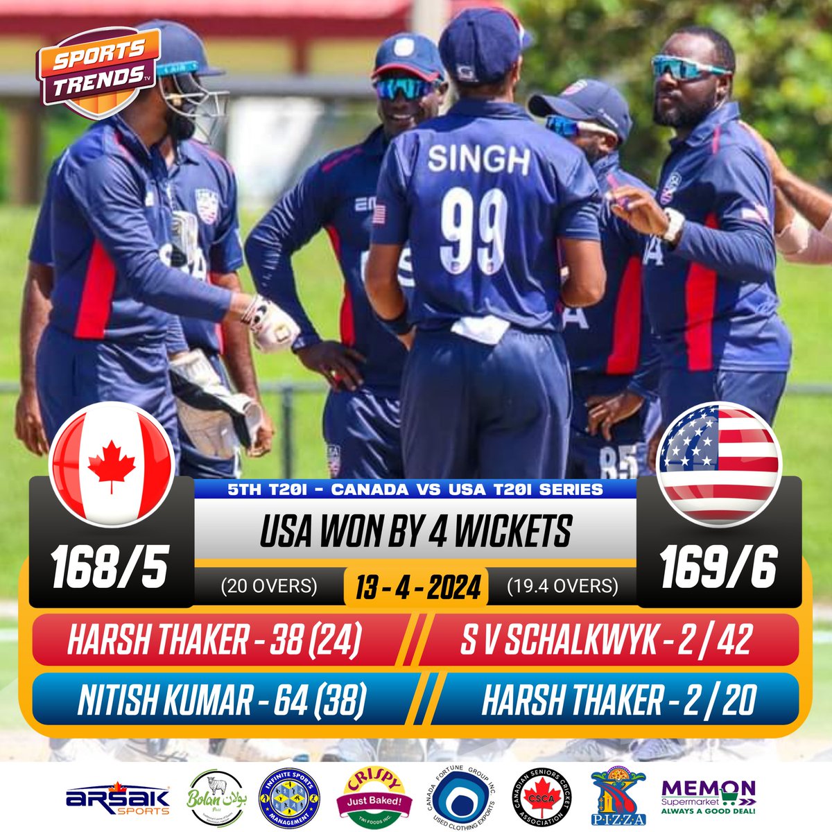 USA Cricket Beat Cricket Canada By 4 Wickets in Fifth T20i International Match 🏏 Prairie View, TX, USA, April 13, 2024

#Cricket #CanadaCricket #USACricket #CANvUSA #USAvCAN #CANvsUSA #USAvsCAN #SportsTrendsCan #SportsTrendsCanada