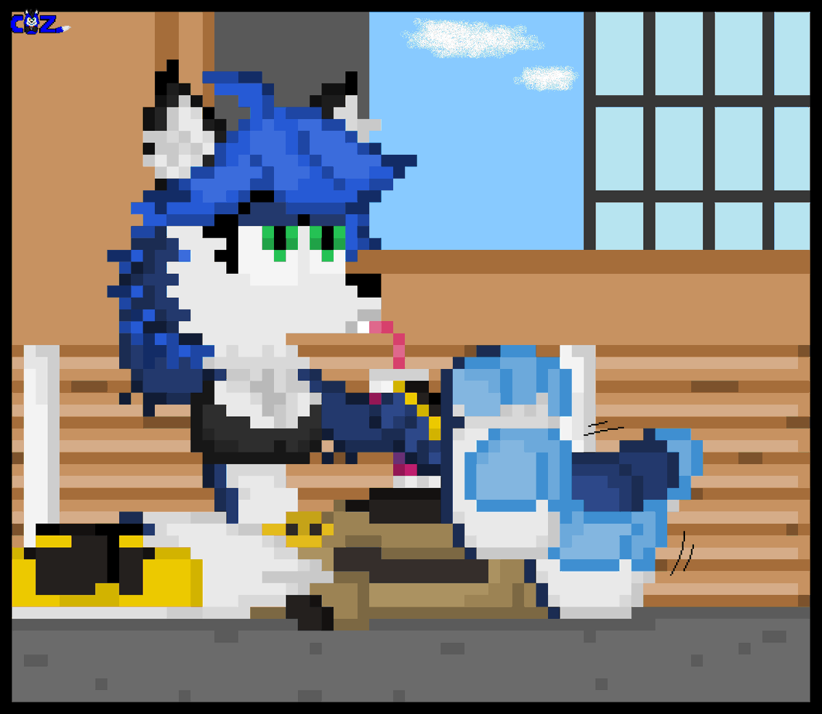 Kala was working hard on sight, so she got herself a smoothie to refresh herself, also letting her hot paws air out to. Everyone's got to let their paws out on the job sometimes am I right?