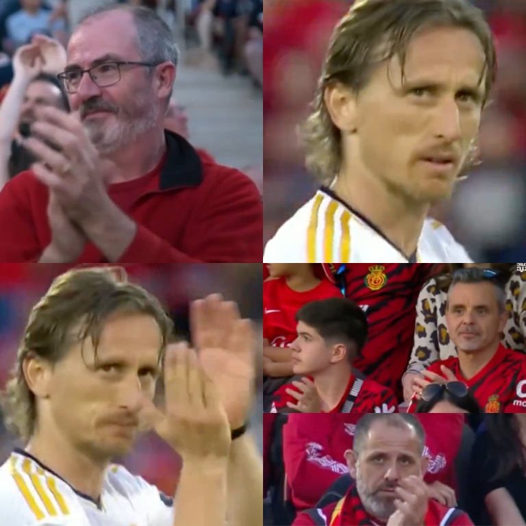InvictosSomos's tweet photo. Don Luka Modric siendo aplaudido por la afición del Mallorca tras salir de cambio. Reconocimiento a una leyenda absoluta del fútbol mundial. HONOR A QUIEN HONOR MERECE.