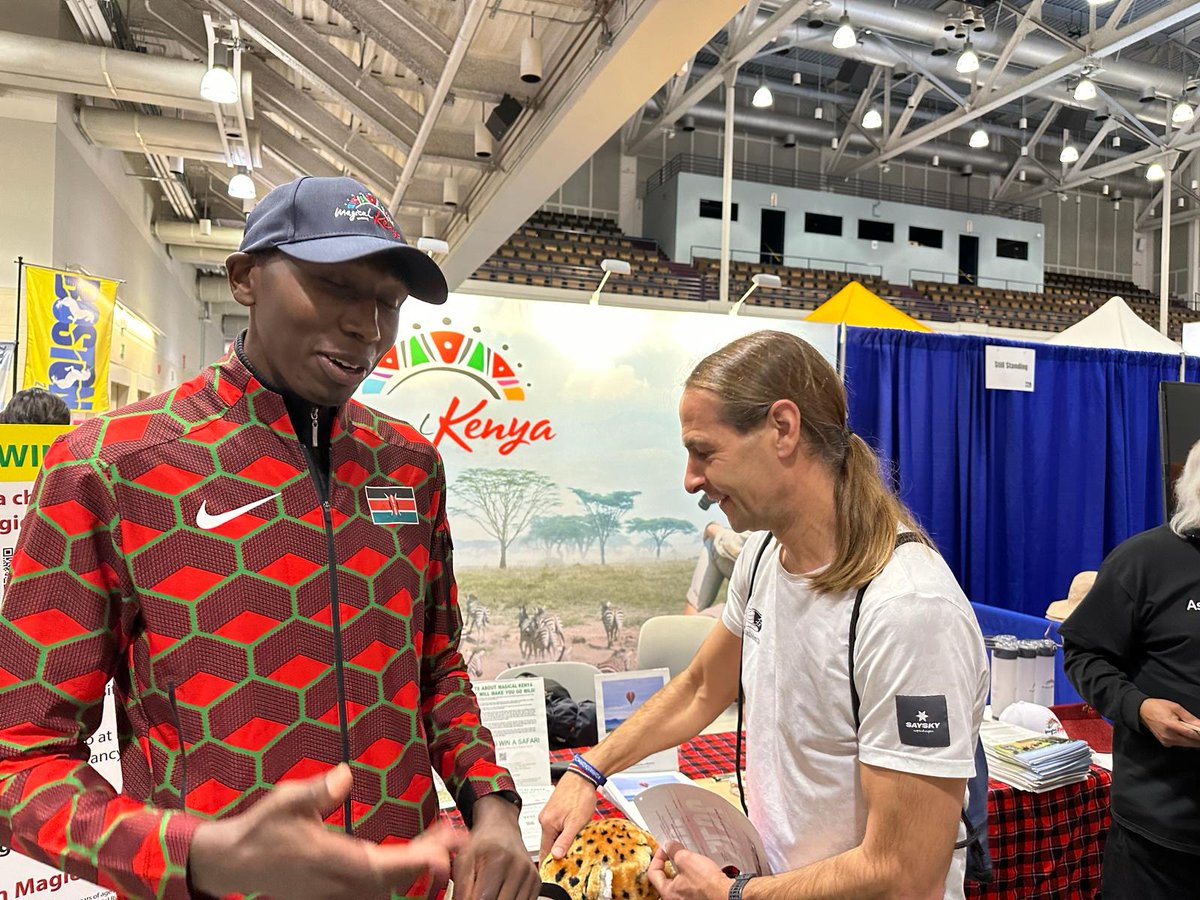 Day 2 at the @magicalkenya stand 231 @bostonmarathon Expo and marathon enthusiasts continue to try out their luck for a trip to @magicalkenya that includes a marathon training clinic. #HomeOfChampions #MagicalKenya