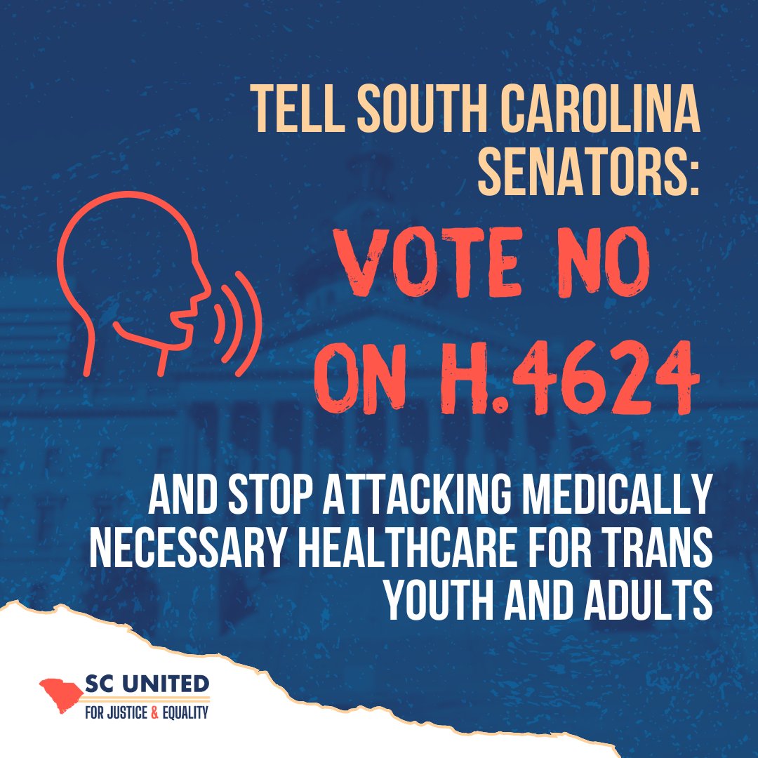 There’s just a few weeks in the South Carolina legislative session, and your voices have been essential to stopping H. 4624, the Anti-Trans Healthcare bill, from coming to a vote so far. Keep up the momentum and message your senator to vote NO today 🗣 actionnetwork.org/letters/tell-s…