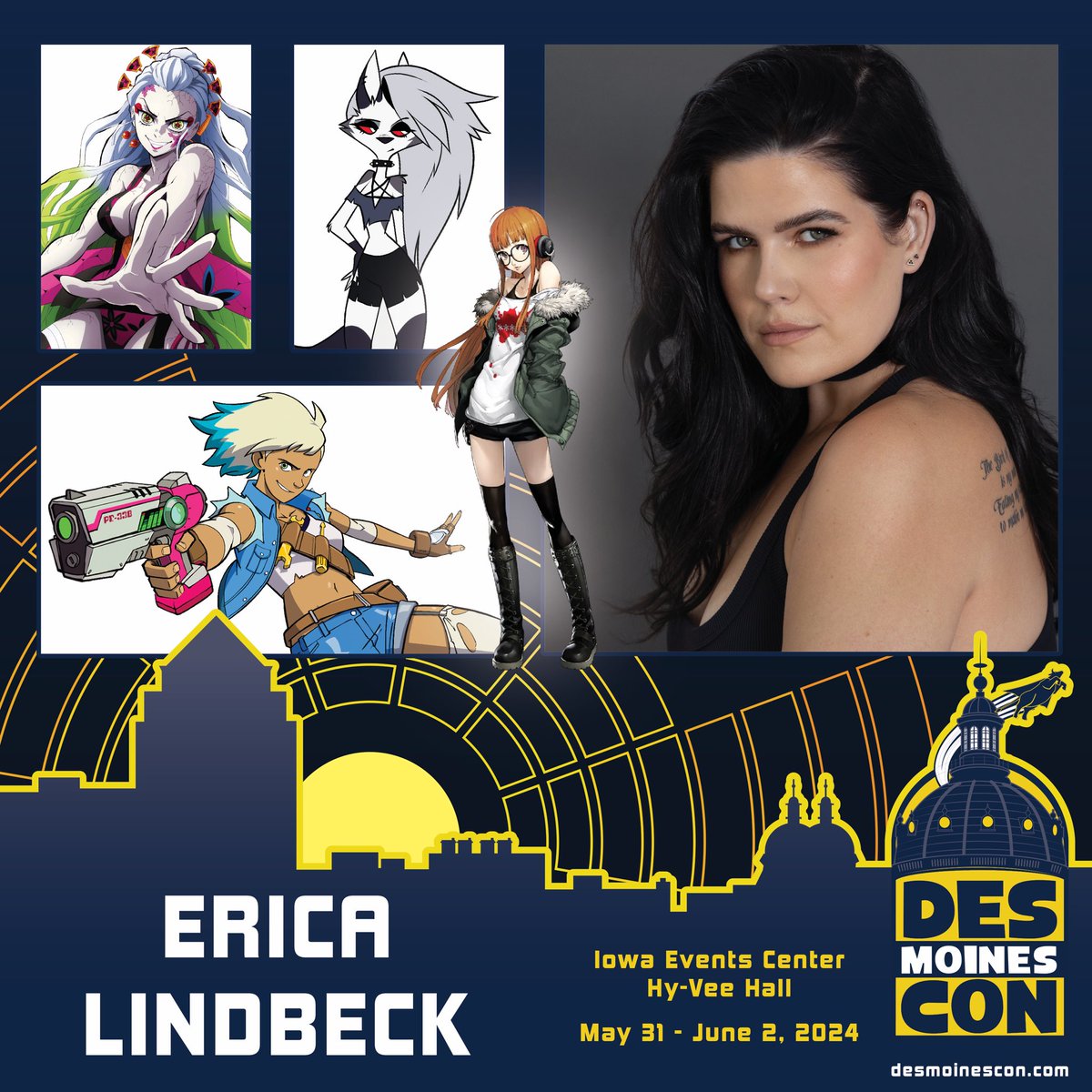 Get ready to howl with excitement… Erica Lindbeck is joining the DMC ‘24 pack! 🐺 Erica is the voice of Loona (Helluva Boss), Futaba (Persona), Daki (Demon Slayer), plus many more of our favourite video game and animated voices! 🎮📺