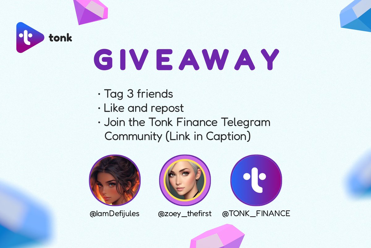 Glad to announce @TONK_FINANCE giveaway. Giving away $30 TON to 6 winners 🟪How to participate: 🟪Follow @TONK_FINANCE & @zoey_thefirst & @IamDefijules 🟪Like & retweet this post 🟪Tag 3 friends 🟪Join community: t.me/tonk_community… 🟪Ends in 48 hours #Ton