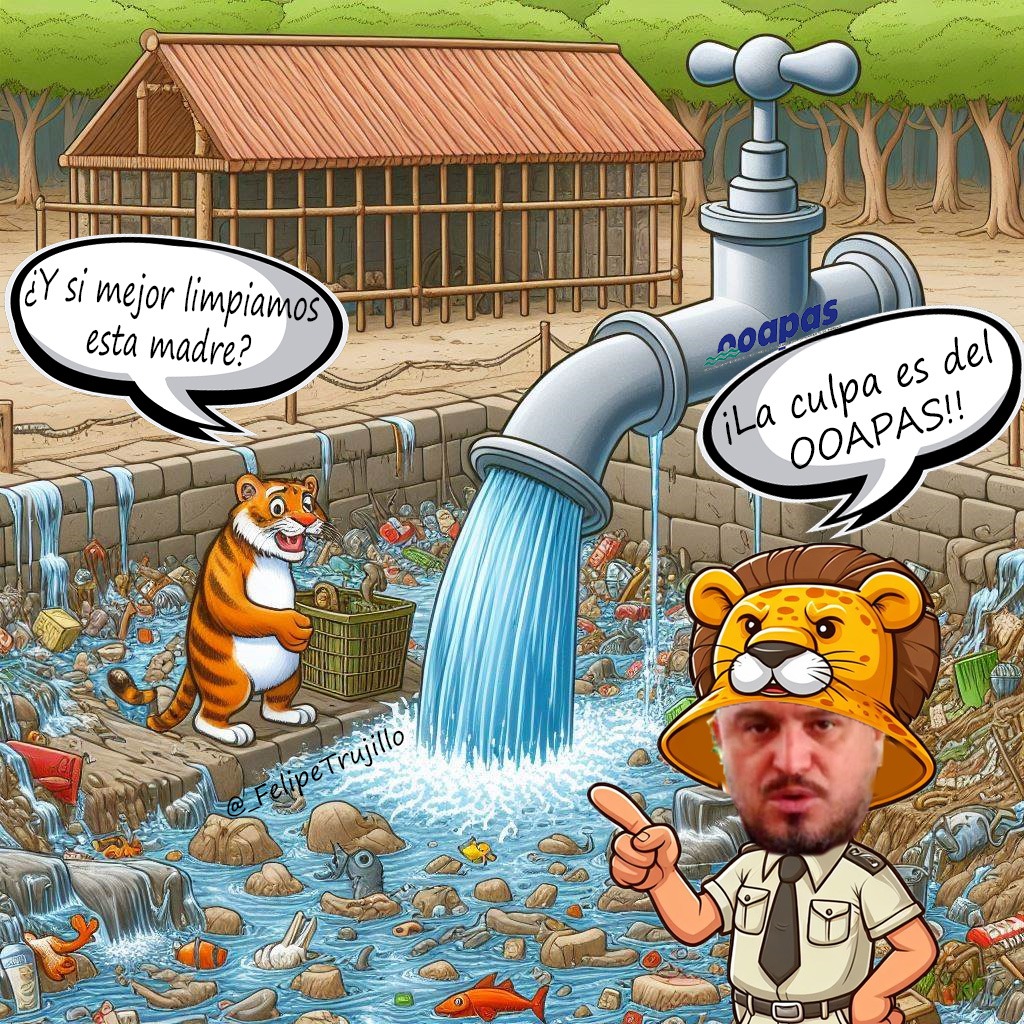 ¿Y si ya mejor le dan una limpiadilla? 😅 
En lo que andan entre dimes y diretes a los animalitos les toca soportarrr

#cartoon #michoacan #caricatura #Morelia #zoo #inundacion #Elecciones2024