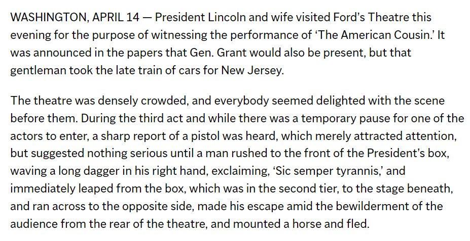 Lincoln was shot 159 years ago tomorrow. The original AP report was just *slightly* guilty of burying the lede.