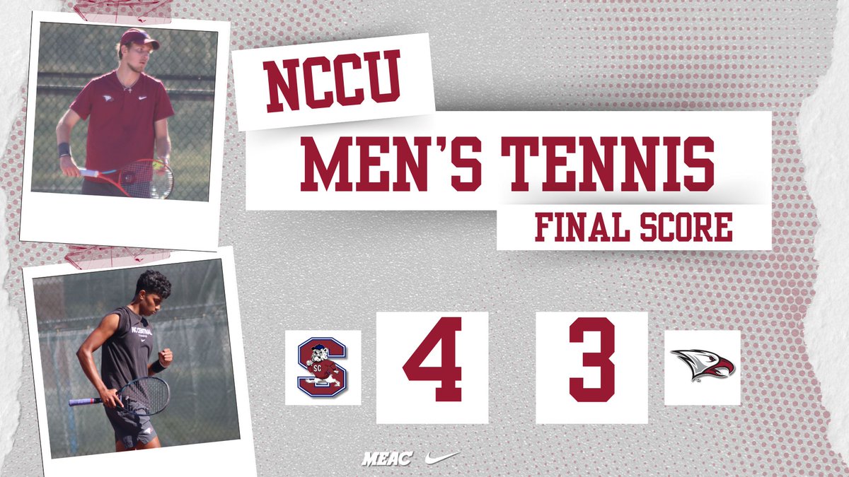 FINAL SCORE! Junior Oliver Saarinen (top) and sophomore Naresh Bharathy (bottom) secured two of three points in singles for the NCCU men's tennis team. The Eagles were edged out by South Carolina State 4-3 in Saturday's loss. #EaglePride @NCCUMT