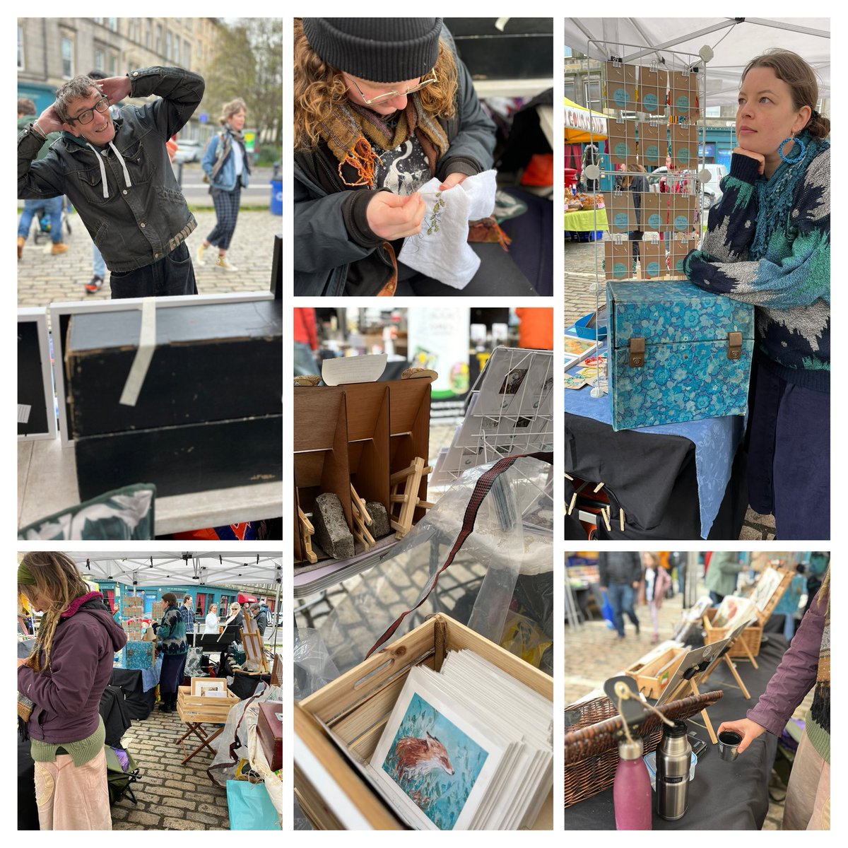 What actually happens at a market… lots of tea and waiting for customers, embroidery and chats, more tea while waiting for rain to go away, more chats, more waiting, and lots of behind the scene mess!