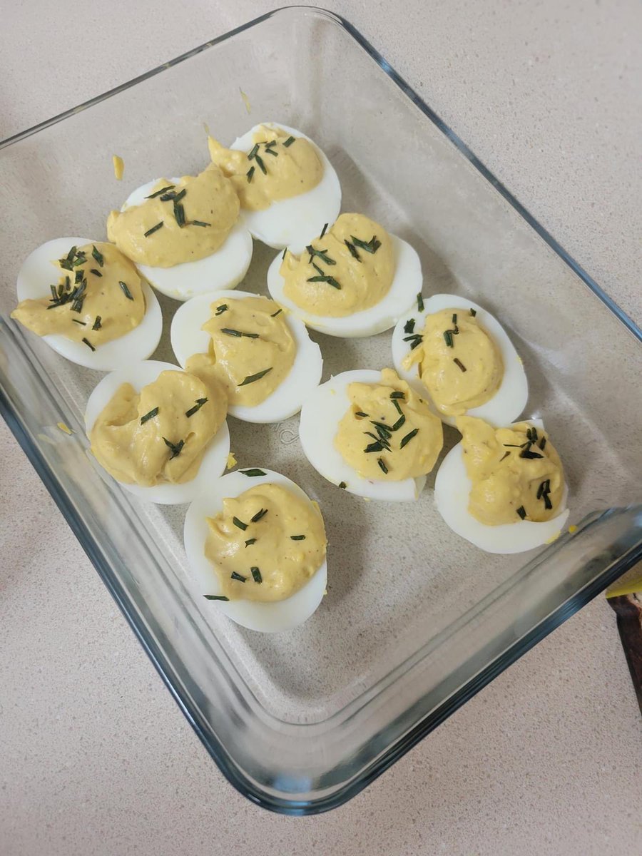 NukaFan1's tweet photo. #FalloutOnPrime binge watch feast. YUM YUM Deviled eggs, Molerat Wonder Meat Dip, and Iguana on a Stick. For dessert I managed to score a Mutfruit and Bloodleaf Pie from a vendor bot. #Fallout https://t.co/WaJCNIJQi7
