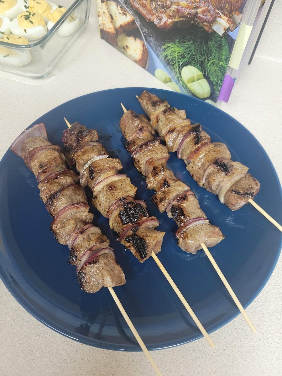 NukaFan1's tweet photo. #FalloutOnPrime binge watch feast. YUM YUM Deviled eggs, Molerat Wonder Meat Dip, and Iguana on a Stick. For dessert I managed to score a Mutfruit and Bloodleaf Pie from a vendor bot. #Fallout https://t.co/WaJCNIJQi7