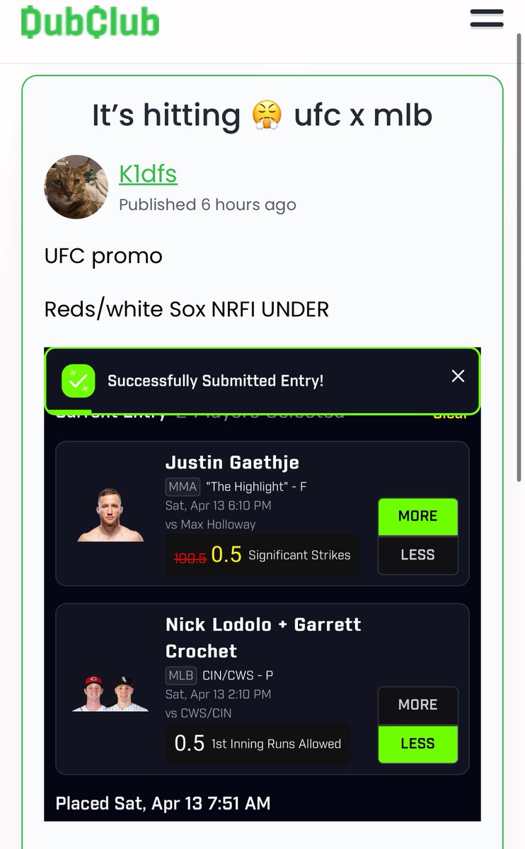 K1dfs's tweet photo. Cash it dubs 🤝😤
#gamblingx #prizepicks #same24squad #k1locks #draftkings #underdog #sleeper #fanduel #Coachella2024 #mlb #mma #ufc https://t.co/umuALCuUri