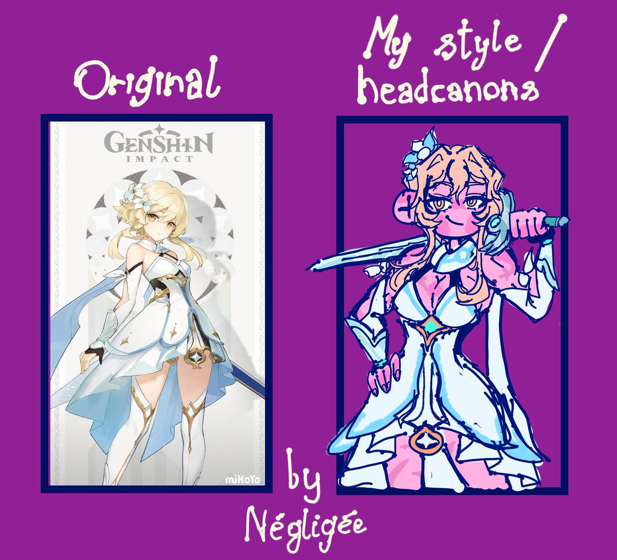 OK so I did Aether now im doing Lumine Canon vs headcanons. My hc Lumine is busty with strong arms definitively the harsher and sassier sibling and, just like her brother, a big hooker. #Lumine #Genshinlmpact #Genshinfanart #luminefanart #fanart