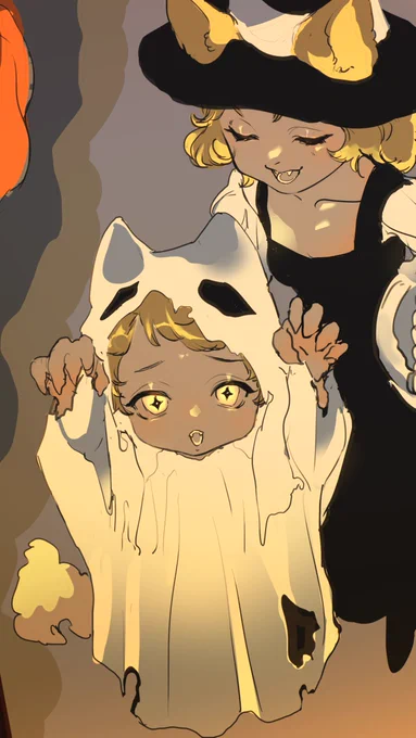 去年の間に合わなかったハロウィンイラスト出てきたので供養、かわいい……小さい頃のジルちゃんとリアムくん… 