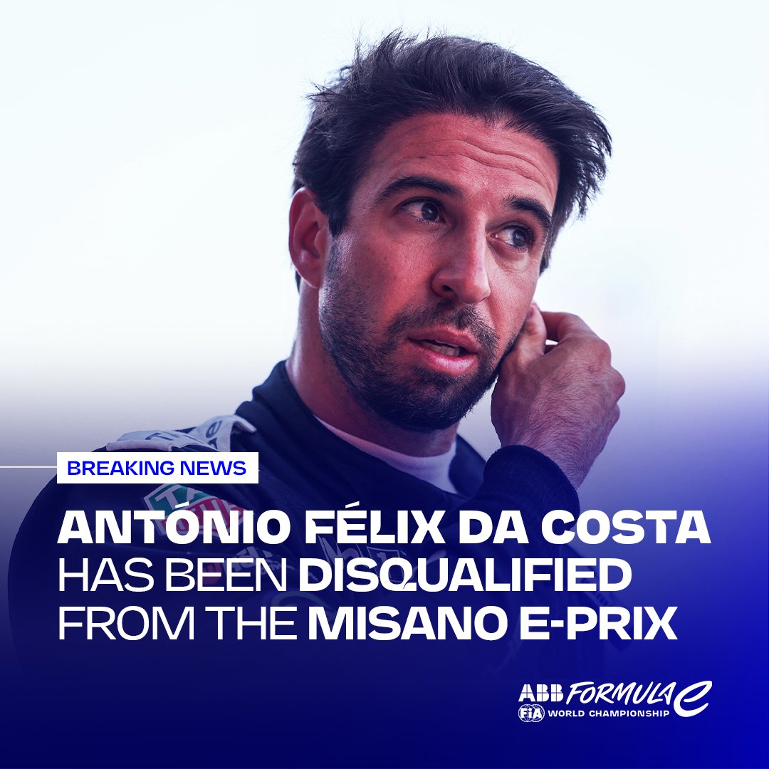 TAG Heuer Porsche's António Félix da Costa has been disqualified from the Misano E-Prix Round 6 as his throttle damper spring was not found in conformity with the regulations. Nissan's Oliver Rowland inherits the race win. #MisanoEPrix