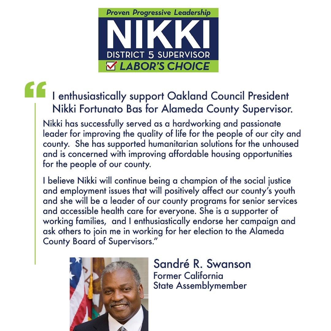 Honored and proud to receive the endorsement of Sandré R. Swanson, Former California State Assemblymember. 🌟 Grateful for his support as we work together towards positive change! #TeamNikki #Endorsement #Gratitude 🌟 Join us at Nikki4Supervisor.com