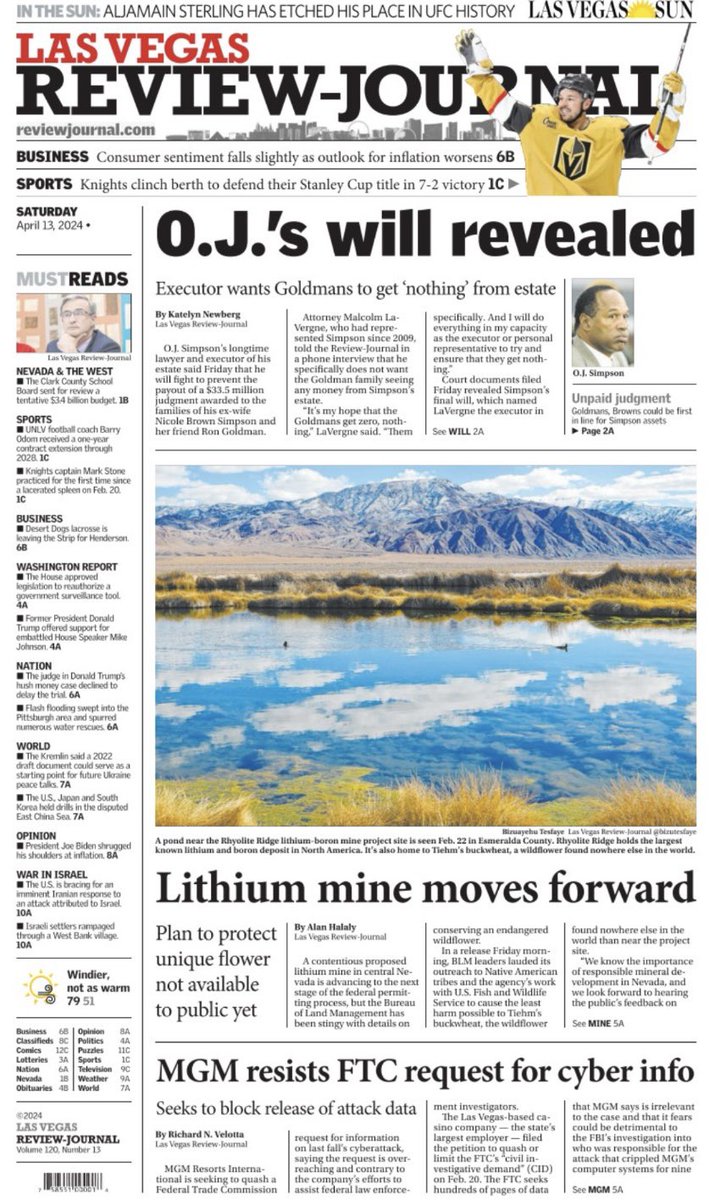 ICYMI: An Australian mining company’s lithium mine is moving forward, @blmnv said. But they told the public without making the plans available, obfuscating plans to protect an endangered wildflower. Greenwashing? You decide. Story @reviewjournal: reviewjournal.com/business/energ…