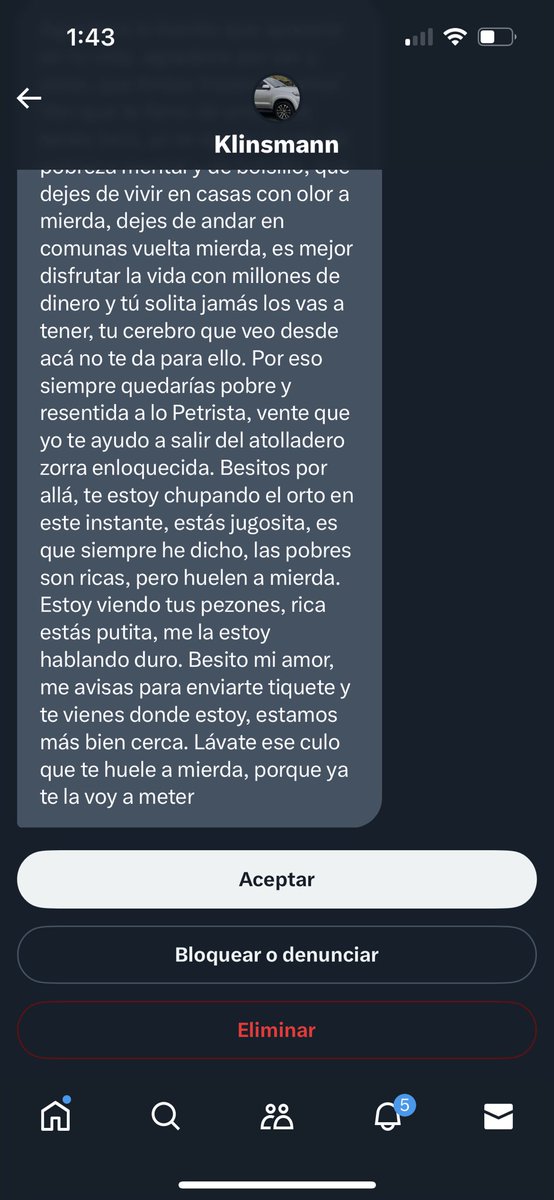 Son enfermos mentales , por eso creo firmemente que las amenazas a @nometiente2 no deben pasarse por alto… Yo ignoro a estos enfermos mentales todo el tiempo,estos son unos de los mensajes menos atemorizantes… Basta! hagan una oposición seria pero así 🤢 Están mal!