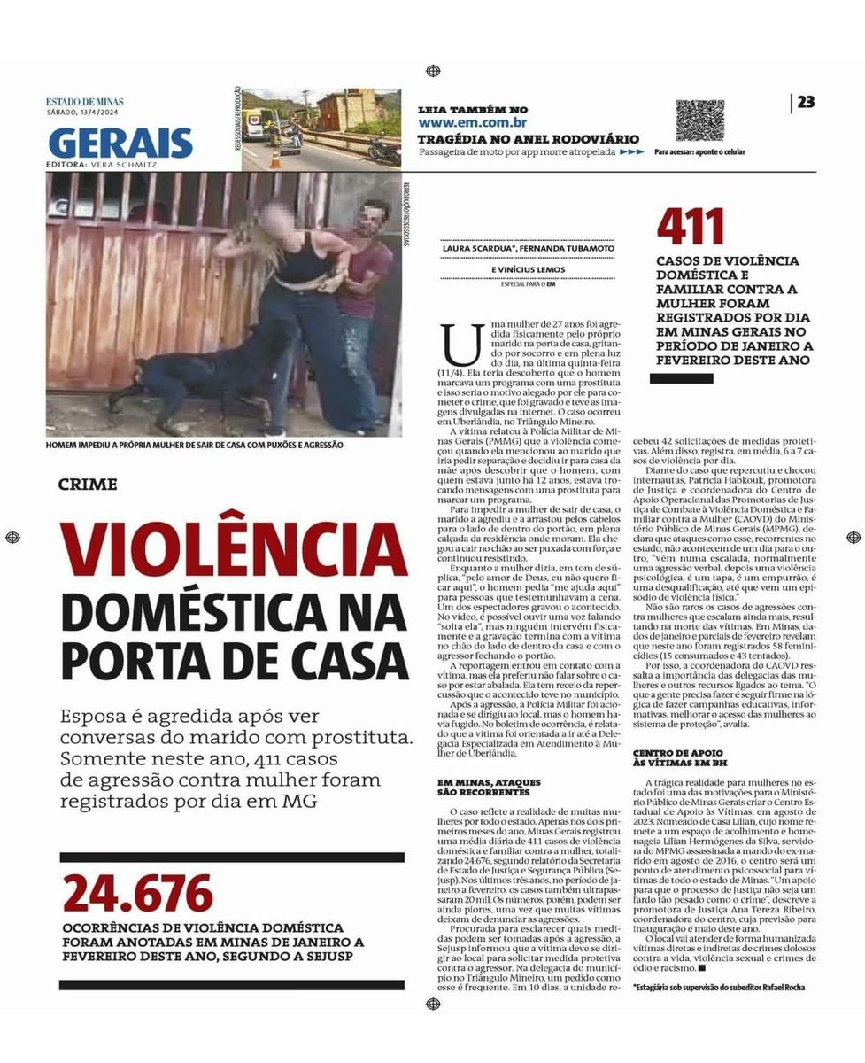 Com o horror do caso da @HelenaLahis que a @bollemdb denunciou, destaco esta matéria de hoje, no @em_com - lembrando que Minas Gerais é líder HISTÓRICO em casos de feminicío, agressão contra mulheres. A maioria, dentro de casa. A.