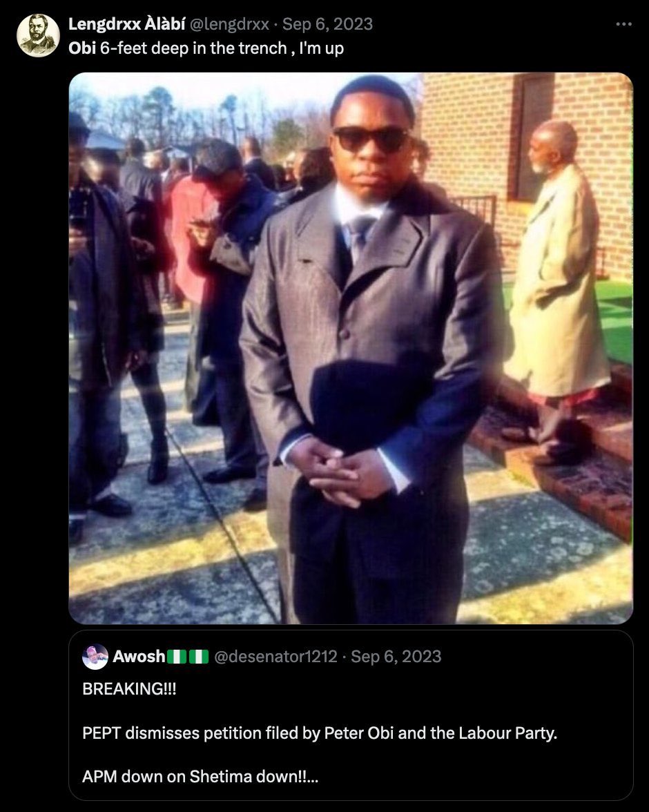MissPearls's tweet photo. He wished Obi 6 feet deep 

Now he’s 6 feet deep 

Be careful what you wish others in the name of politics 

Not everything is bants! https://t.co/zTDzMVE4Di