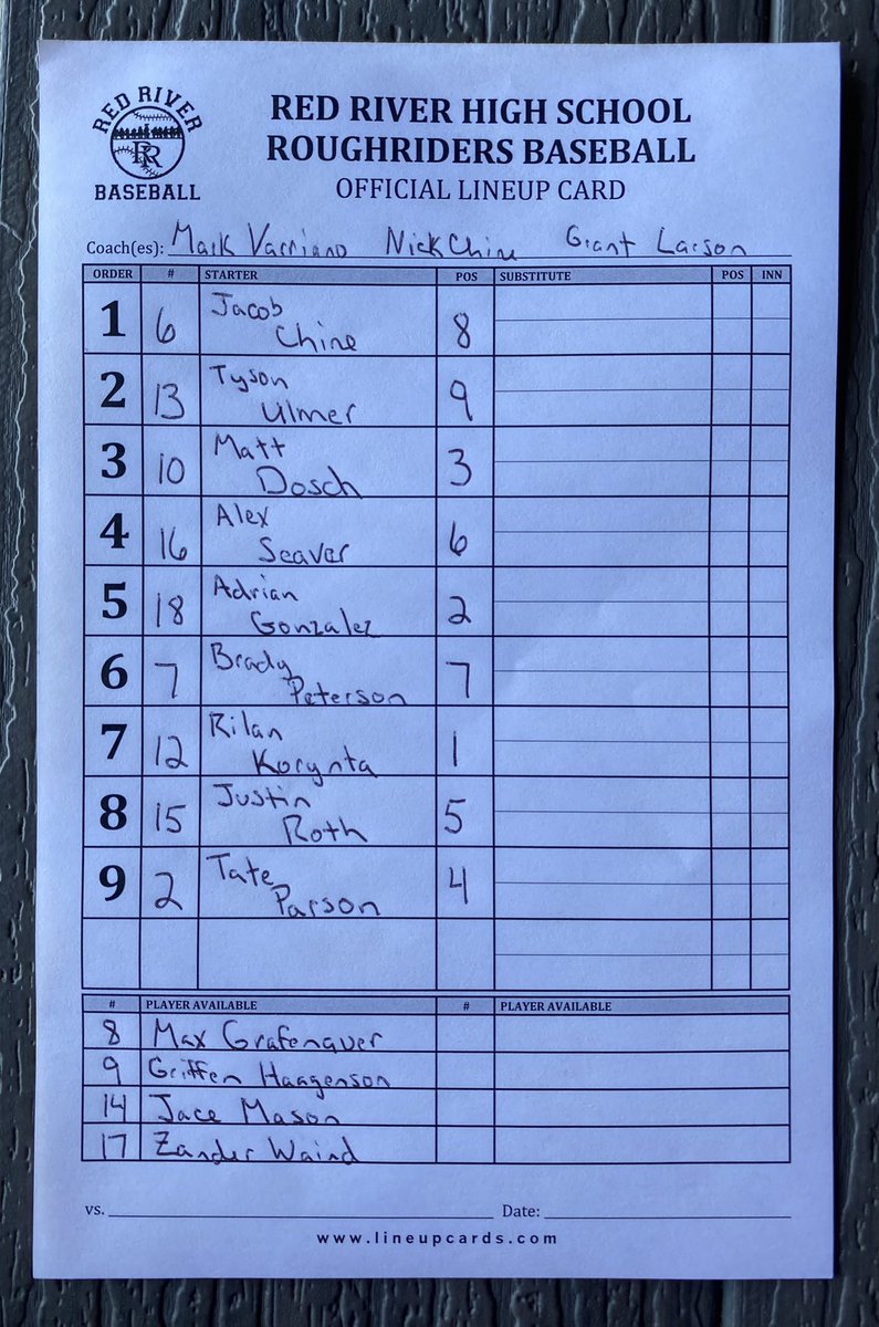 Starting lineup for our 2:15pm game vs Roosevelt.