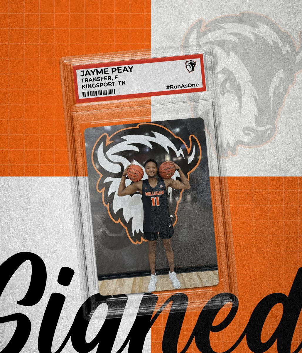 Welcome our 2nd signee of the ‘24 class <a href="/JaymePeay/">jayme peay</a>

Jayme comes to Milligan after spending his last 2 years at Carson Newman. 

Jayme prepped at Providence Academy leading them to a NCSAA D3 Championship as a senior. He averaged 14.1 ppg and 6.2 rebounds in 2 seasons.
#RunAsOne🦬