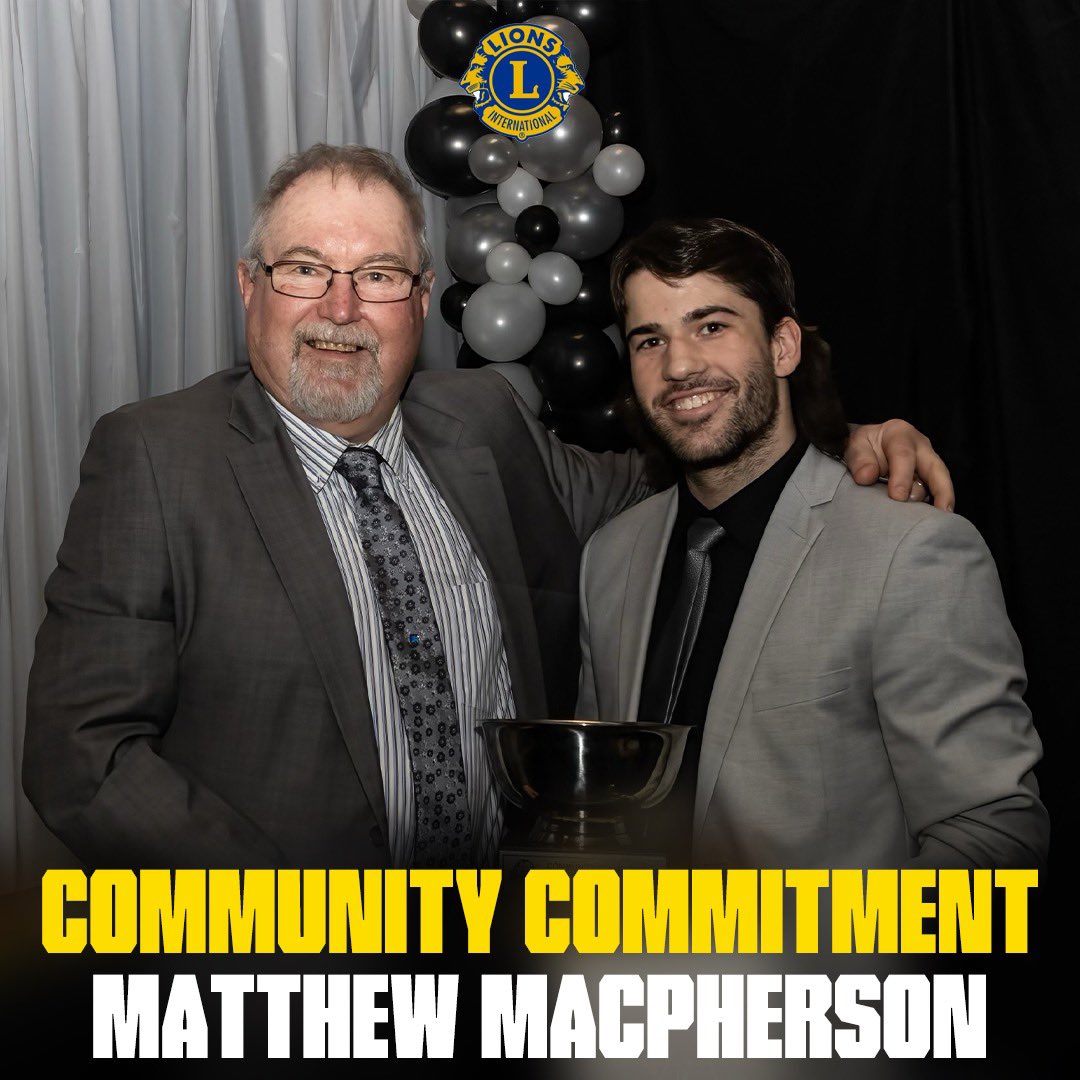 COMMUNITY COMMITMENT | Sponsored by the Red Lake Lions Club, the 2023-2024 Red Lake Miners Community Commitment Award winner is… #12 Matthew MacPherson! #MinerFamily | #TheHardWay⚫️⛏️🟡