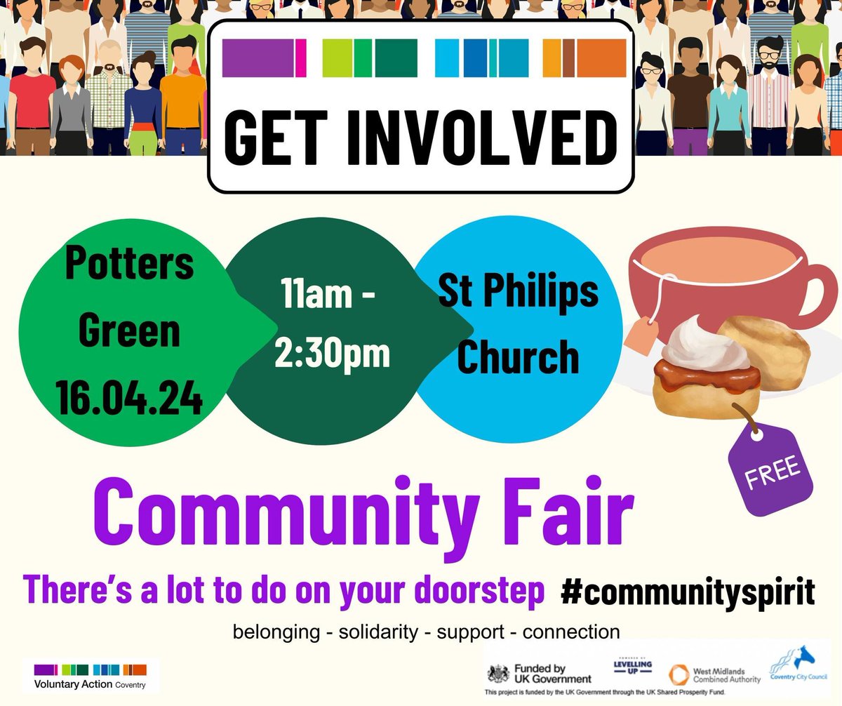 Come & join HOPE #Coventry on Tuesday! We'll be at the Voluntary Action Coventry event at St Phillips, Potters Green on Tues 16th April 11am-2.30pm. Come and visit our stall to see what we do, and how you might get involved in one of our projects. tinyurl.com/Apr24HC