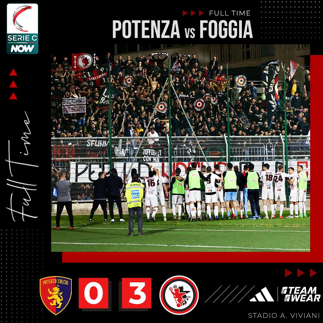 𝗙𝗨𝗟𝗟 𝗧𝗜𝗠𝗘🔴⚫
È FINITAAAAAAAAAAAAA
Fischio finale al #Viviani . Torniamo a vincere! 💪
⚽ Le reti di Salines, Gagliano e Antonacci
#Potenza 0️⃣ #Foggia 3️⃣

#ForzaFoggia #NONTILASCIOMAI