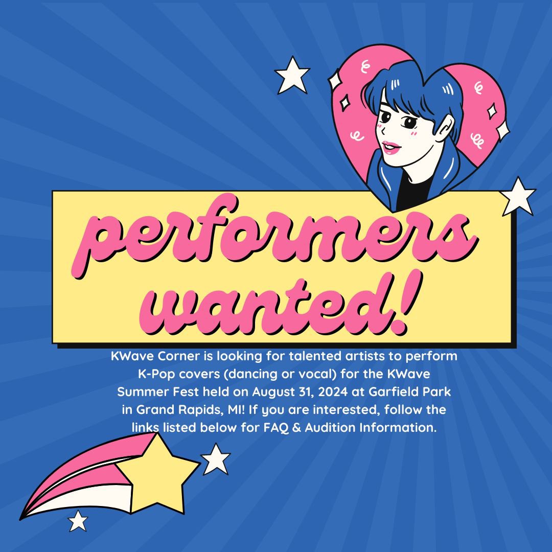 KWaveCorner's tweet photo. Do you love creating dance or vocal covers for your favorite K-Pop artists and have always wanted to perform in front of other K-Pop fans? Here’s your chance! More info here:

https://t.co/XDbUF454AW
••
#kpop #kpopmichigan #kpopdancecover #bts #ateez #straykids #newjeans #twice https://t.co/RAV1LE0eYw