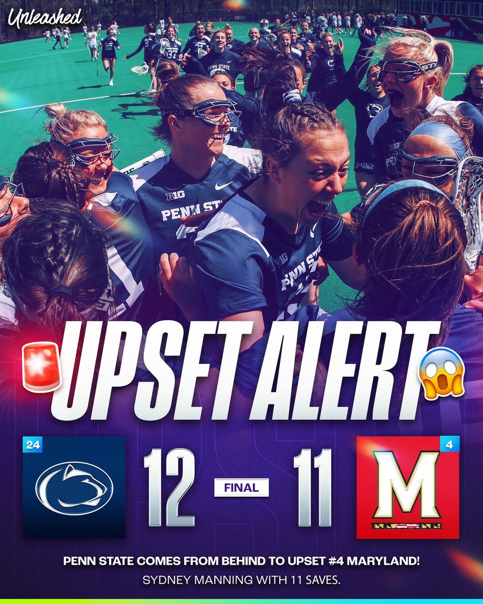 unleashedwlax's tweet photo. PENN STATE EXECUTES THE UPSET IN COLLEGE PARK 🚨🔥 @PennStateWLAX https://t.co/Gfd8LF1Ol5