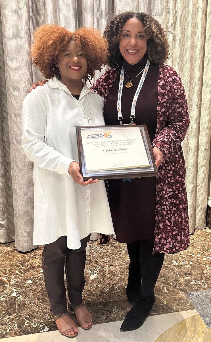 Berkeley_Educ's tweet photo. Congratulations! @UCBerkeley alum and @UWMadEducation Asst Prof Rachel E. Williams PhD '22 receives #AERA24 Outstanding Dissertation Award, @Division_L Educational Policy &amp; Politics. Incoming @AERA_EdResearch President @janelletscott  chaired her cmt. https://t.co/gDTjYzmqrx